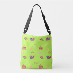 Picnic pattern on green crossbody bag