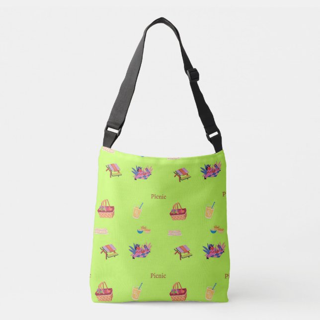 Picnic pattern on green crossbody bag (Front)