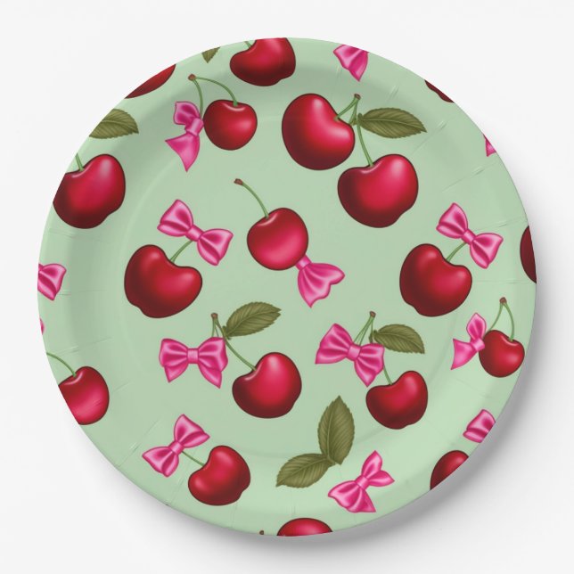 Picnic Plates - Big Bold Cherries & Bows (Front)