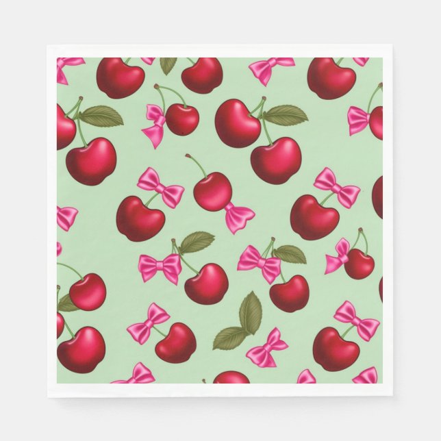 Picnic Plates - Big Bold Cherries & Bows Napkin (Front)