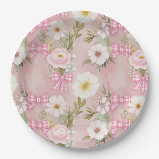 Picnic Plates - Flowers and Gingham Bows (Front)