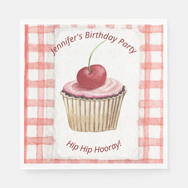 Picnic Plates - Kids Retro Cherry Cup Cake Napkin (Front)