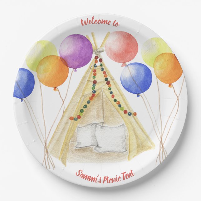 Picnic Plates - Tent & Balloons Personalised  (Front)