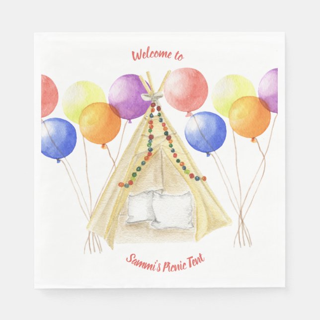 Picnic Plates - Tent & Balloons Personalised  Napkin (Front)