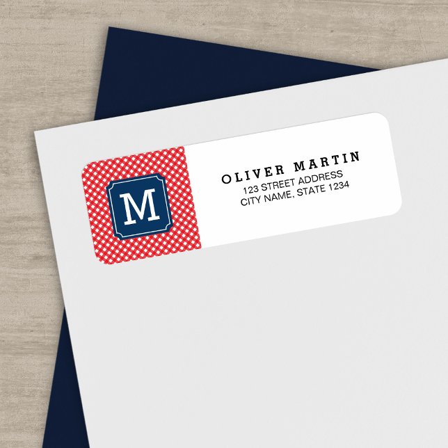 Picnic Red Gingham Monogram Address Label (Creator Uploaded)
