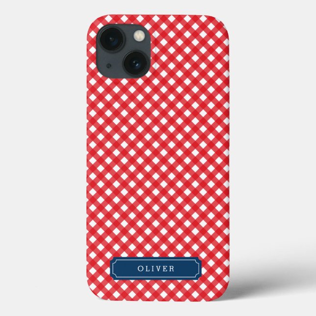 Picnic Red Gingham Personalise with Name Case-Mate iPhone Case (Back)
