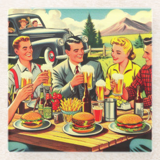 Picnic Retro Comics Glass Coaster