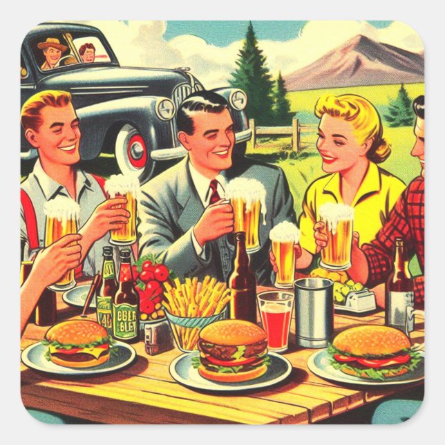 Picnic Retro Comics Square Sticker (Front)