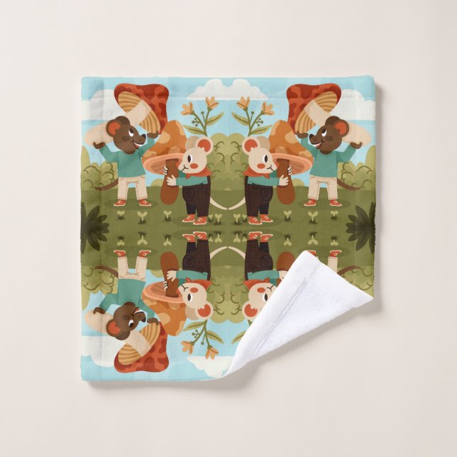 picnic scene with animals in hats and overalls wash cloth (Wash Cloth)