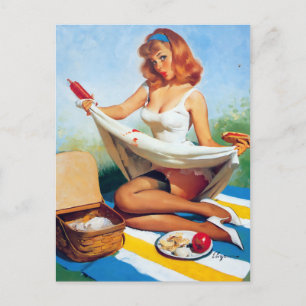 Picnic Spill Pin Up Postcard