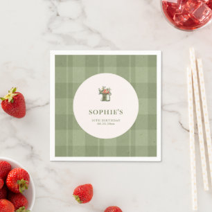 Picnic Summer Green Plaid Floral Birthday Napkin