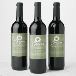 Picnic Summer Green Plaid Floral Birthday Wine Label