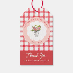 Picnic Summer Red Pink Gingham Girl Baby Shower Gift Tags