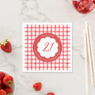 Picnic Summer Spring Red Gingham Scallops Birthday Napkin