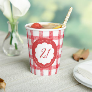 Picnic Summer Spring Red Gingham Scallops Birthday Paper Cups