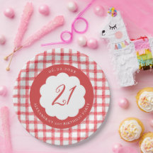 Picnic Summer Spring Red Gingham Scallops Birthday