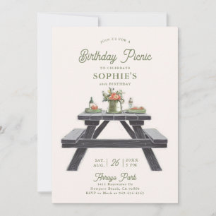 Picnic Table Summer Elegant Modern 30th Birthday Invitation