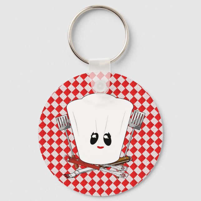 Picnic Table w/Female Chef Hat & BBQ Tools Key Ring (Front)