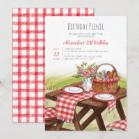 Picnic Table Watercolor Summer Red 21st Birthday