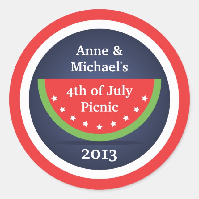 Picnic Watermelon 4th of July Party Stickers (Front)