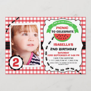 Picnic Watermelon Photo Birthday Party Invitation