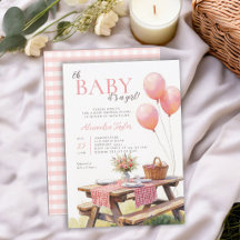 Picnic Wildflowers Pink Balloons Girl Baby Shower
