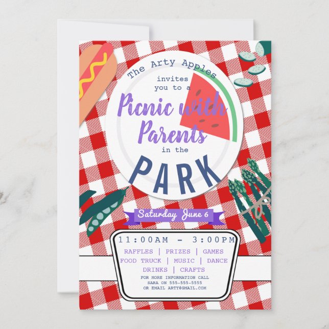 picnic with parents Charity fundraiser PTA PTO Invitation (Front)