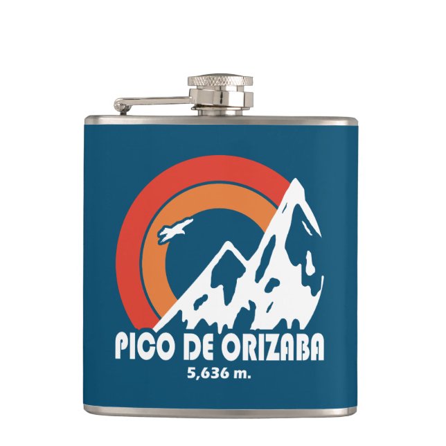 Pico de Orizaba Mexico Sun Eagle Hip Flask (Front)
