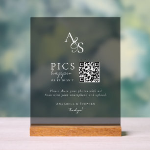 Pics happen! Photo, QR-Code, Wedding,Dark Acrylic Sign