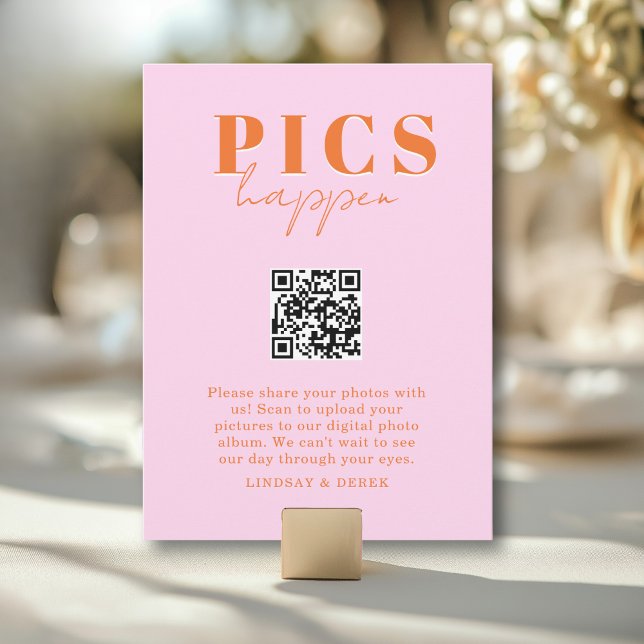 PICS HAPPEN! QR Code Pink Orange Wedding Gallery  (PICS HAPPEN! QR Code Pink Orange Wedding Gallery Card)