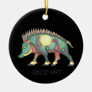 Pictish Boar Sun Ceramic Tree Decoration