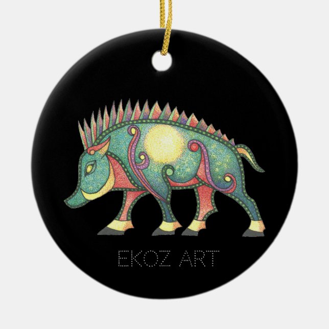 Pictish Boar Sun Ceramic Tree Decoration (Front)