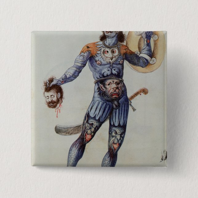 Pictish Man holding a Human Head 15 Cm Square Badge (Front)