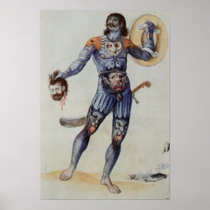 Pictish Man holding a Human Head Poster