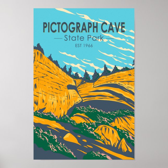 Pictograph Cave State Park Montana Vintage  Poster (Front)