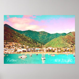 Picton Harbour New Zealand travel Poster