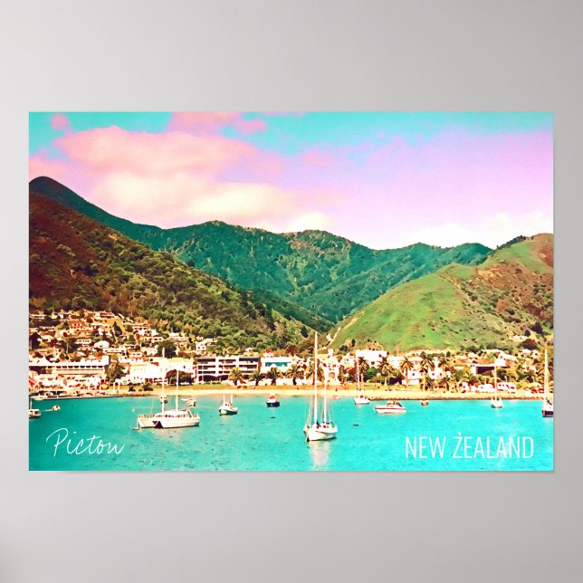Picton Harbour New Zealand travel Poster (Front)