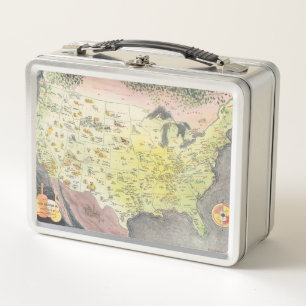 Pictorial Map of America - Cartoon Sketches Metal Lunch Box