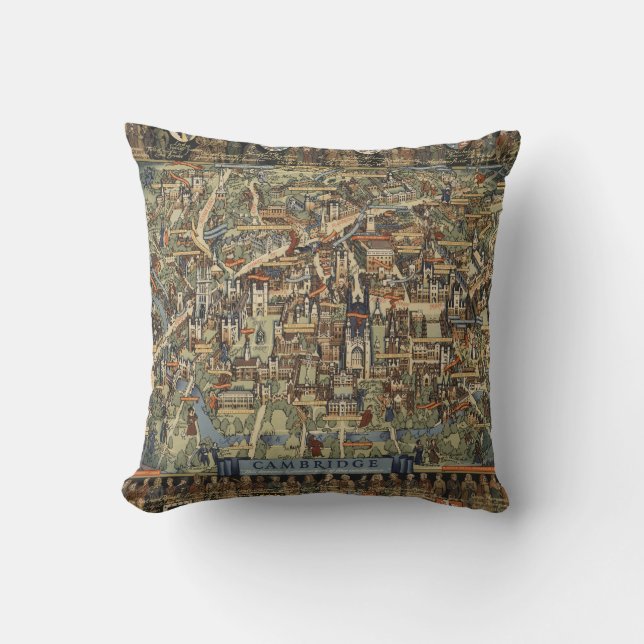 Pictorial Map of Cambridge, England Cushion (Front)