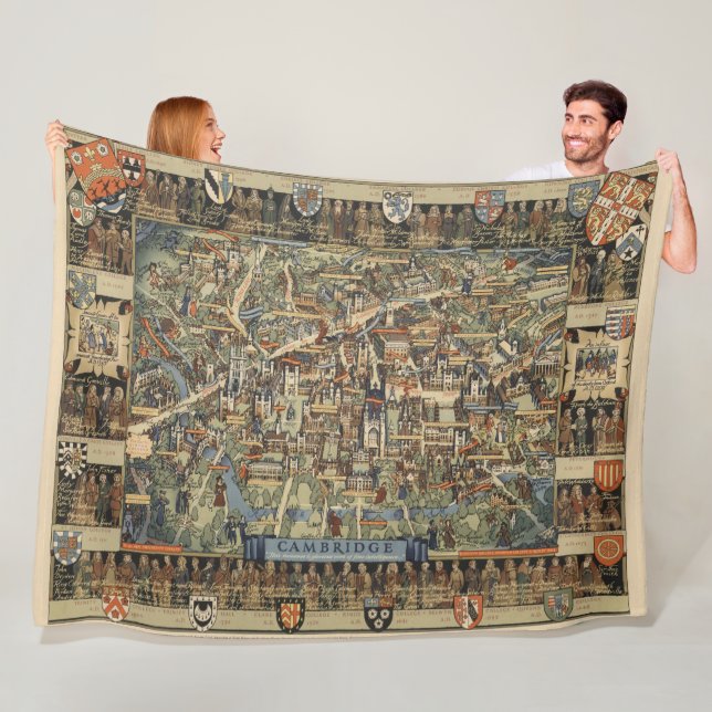 Pictorial Map of Cambridge, England Fleece Blanket (In Situ)