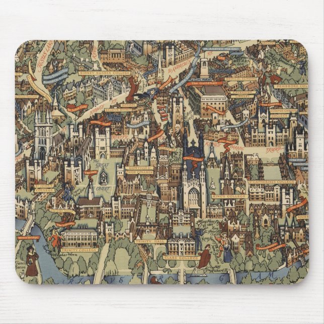 Pictorial Map of Cambridge, England Mouse Mat (Front)