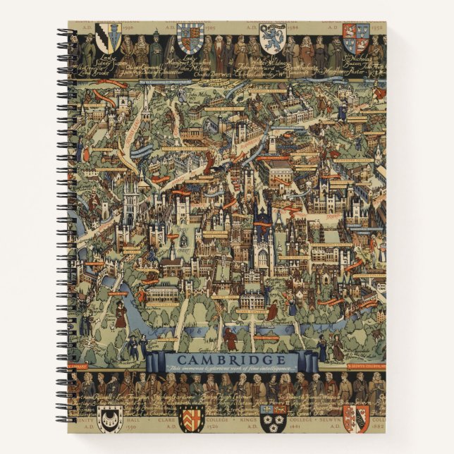 Pictorial Map of Cambridge, England Notebook (Front)