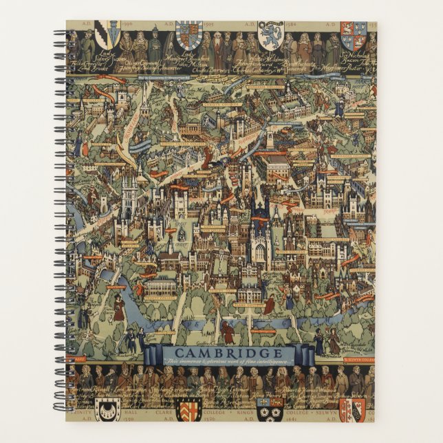 Pictorial Map of Cambridge, England Planner (Front)