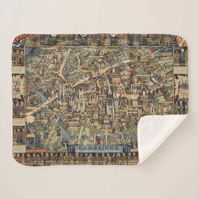 Pictorial Map of Cambridge, England Sherpa Blanket (Front (Horizontal))