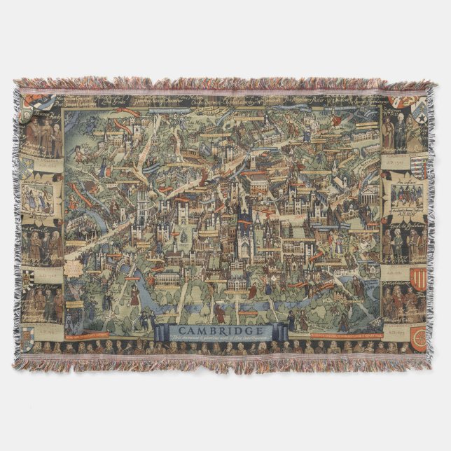 Pictorial Map of Cambridge, England Throw Blanket (Front)