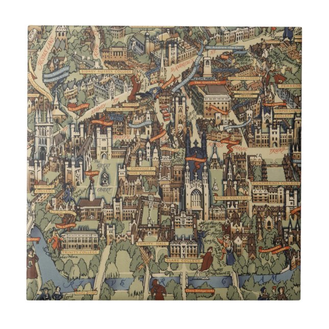 Pictorial Map of Cambridge, England Tile (Front)
