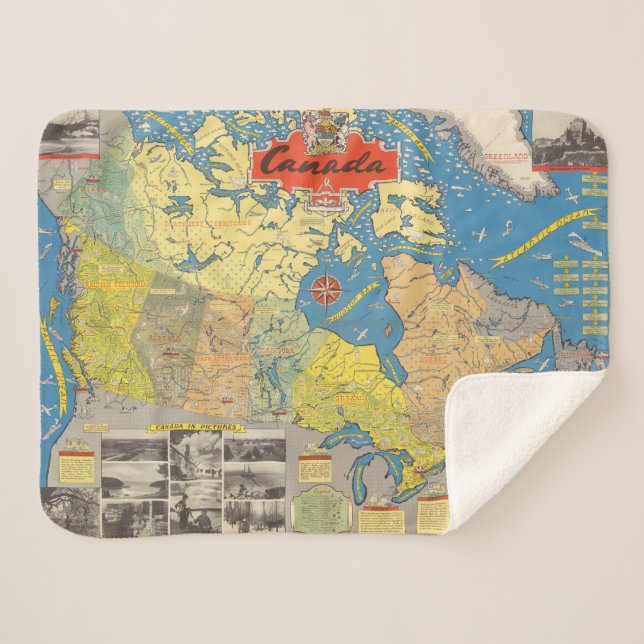 Pictorial Map of Canada - Landmarks Sherpa Blanket (Front (Horizontal))