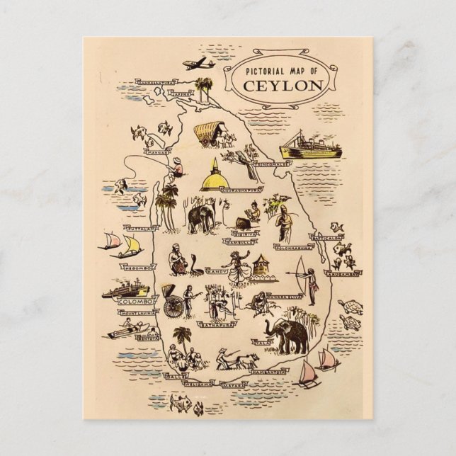Pictorial Map of Ceylon - Sri Lanka Postcard (Front)