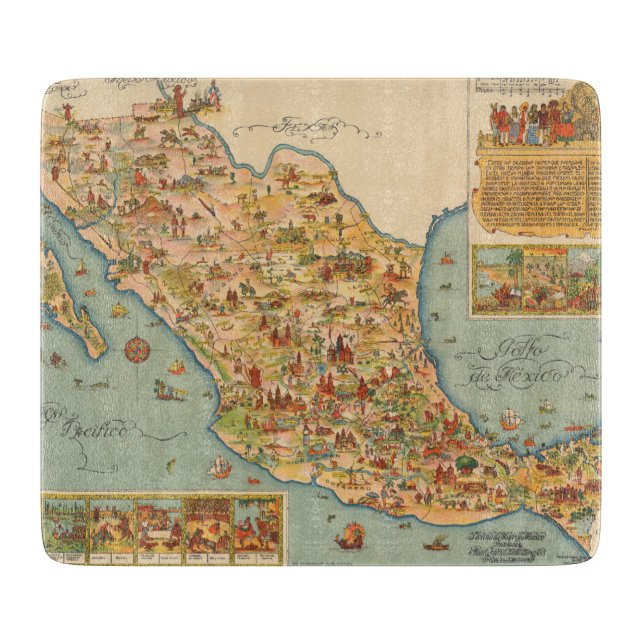 Pictorial Map of Mexico Cutting Board (Front)