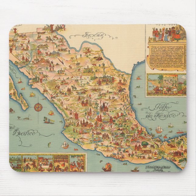 Pictorial Map of Mexico Mouse Mat (Front)